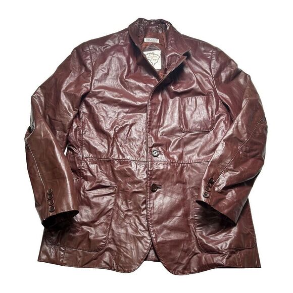 JB Leaders Corp Men's Leather Jacket Size 48 Maroon Lined Pockets Vintage - Picture 1 of 9
